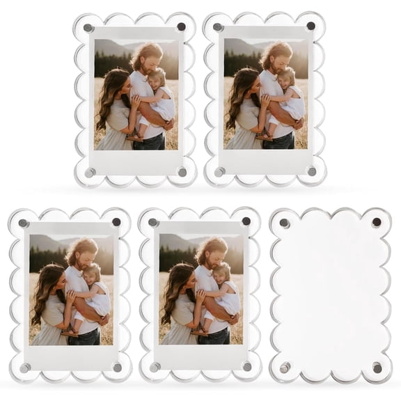 Clear Scalloped Acrylic Magnetic Picture Frames for Fridge Locker 4 inch Crystal Clear Photo Holders 5 Pack