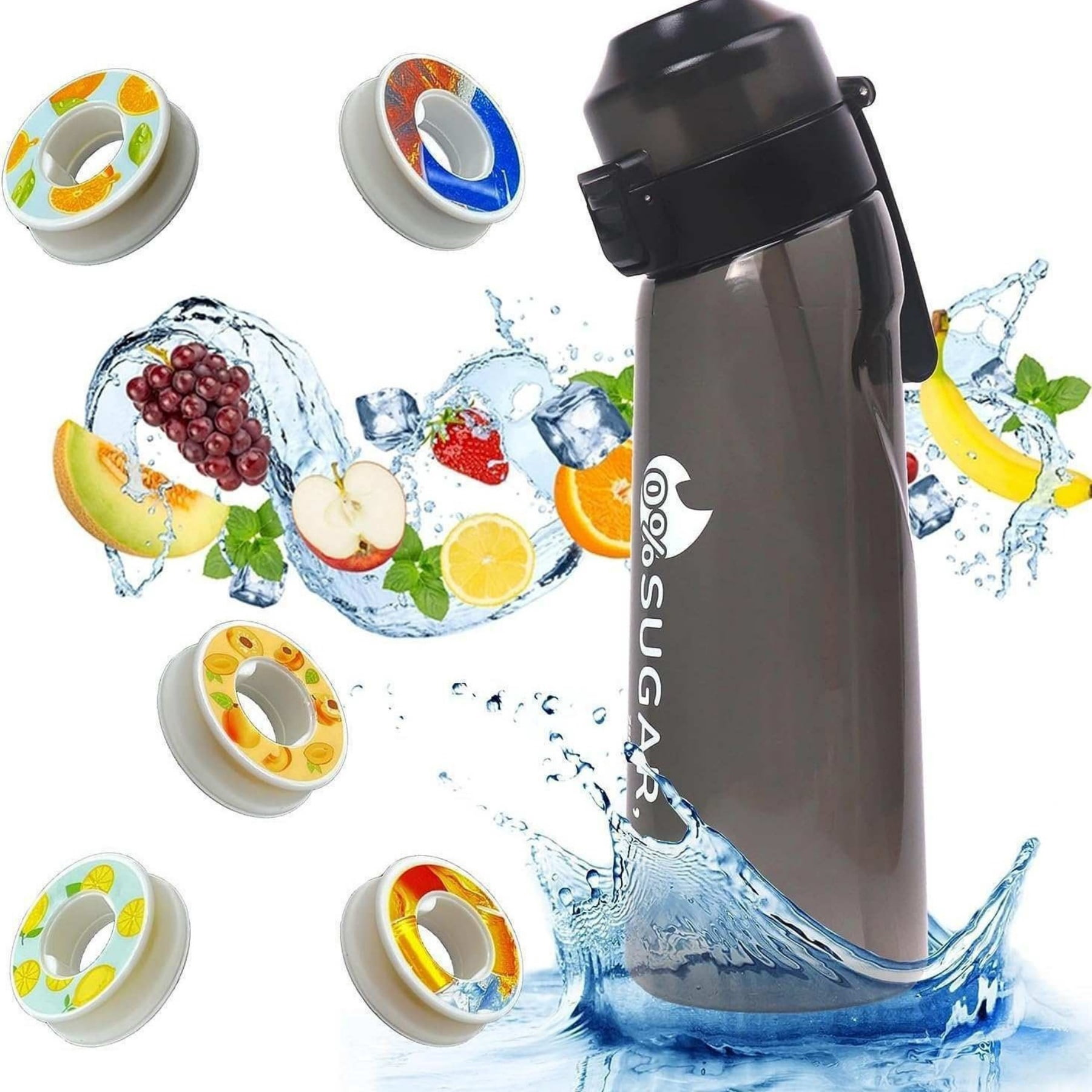 Clear Scented Water Bottle with 7 Flavor Pods - 650ml BPA-Free Tritan Sports Bottle, Leakproof Fruit Aroma Cup for Fitness, Gym & Outdoor (Black)