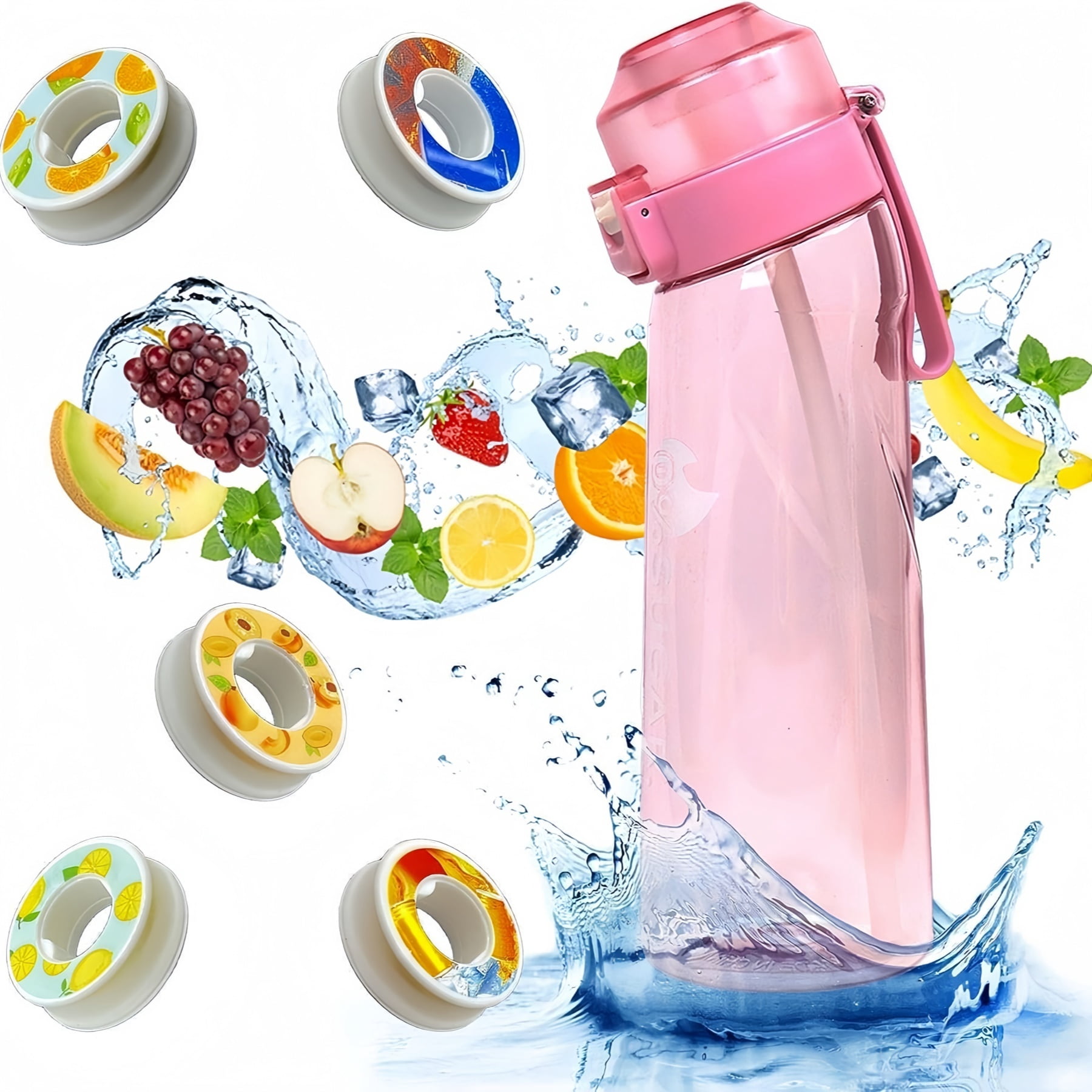 Clear Scented Water Bottle with 7 Flavor Pods - 650ml BPA-Free Tritan Sports Bottle, Leakproof Fruit Aroma Cup for Fitness, Gym & Outdoor (Pink)
