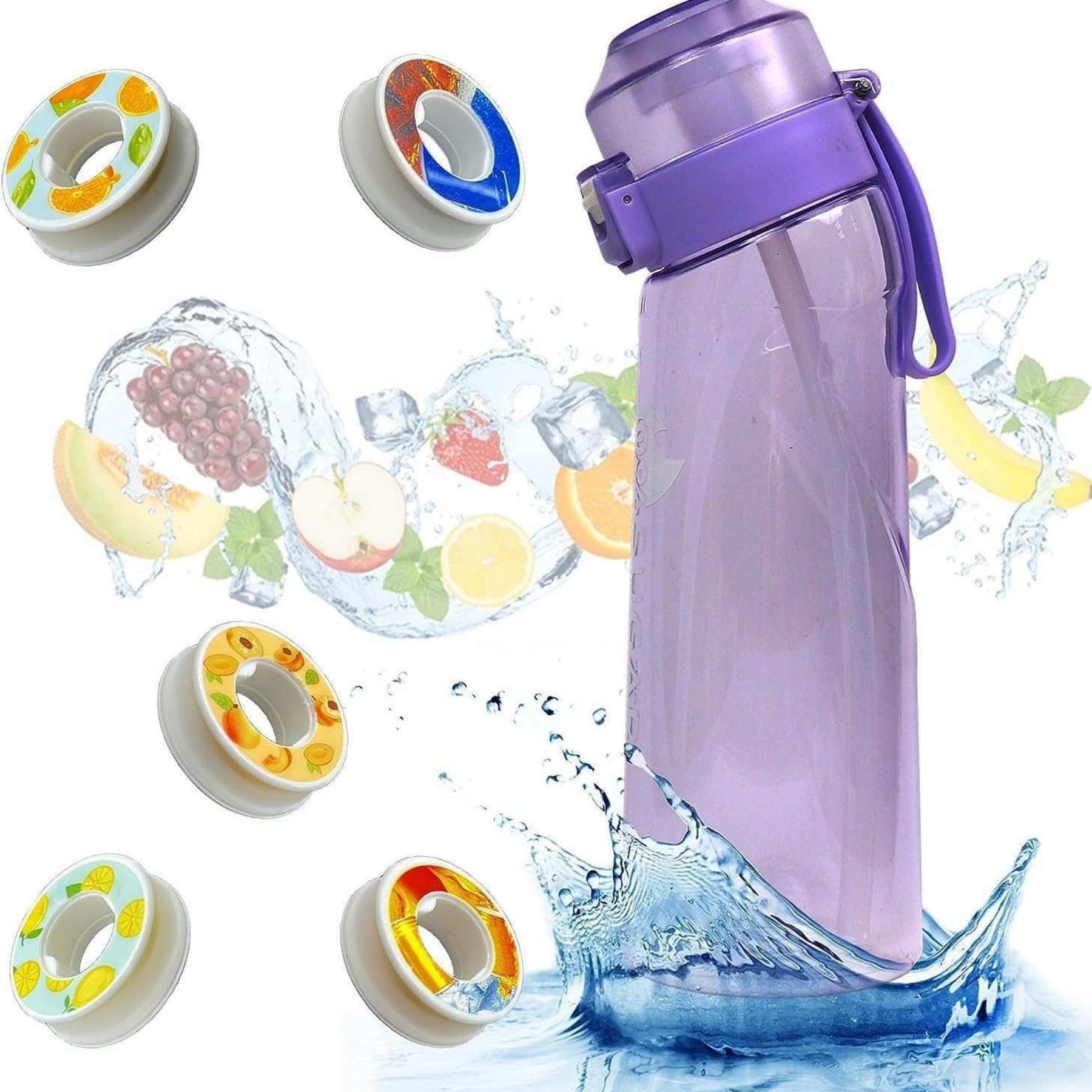 Clear Scented Water Bottle with 7 Flavor Pods - 650ml BPA-Free Tritan Sports Bottle, Leakproof Fruit Aroma Cup for Fitness, Gym & Outdoor (Purple)