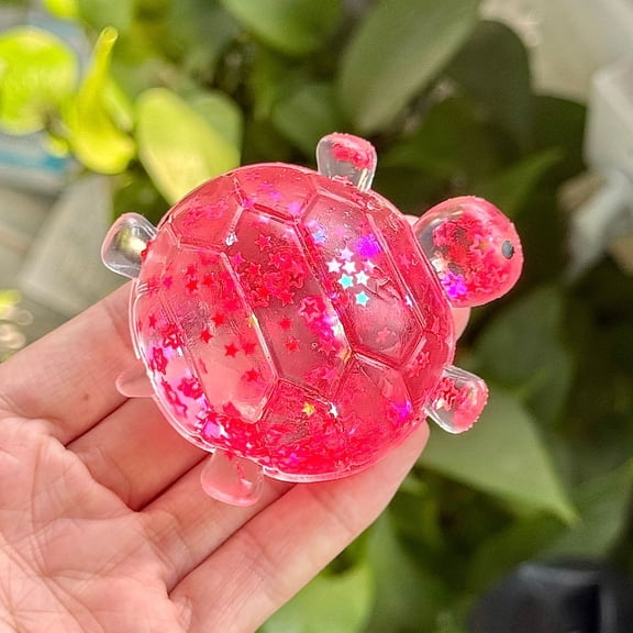 Clear Sea Turtle Squeeze Toy with Star Glitter Slow Rising Stress Relief Fidget Toy for All Ages,Pink