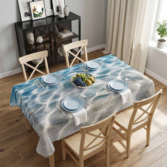 Clear Sea Water Rectangle Tablecloth 52x70 Inch Blue Ocean Beach Waterproof Polyester Tablecloth for Dining Table, Washable Table Cover for Kitchen Dining Room Wedding Decoration,Stain Resistant