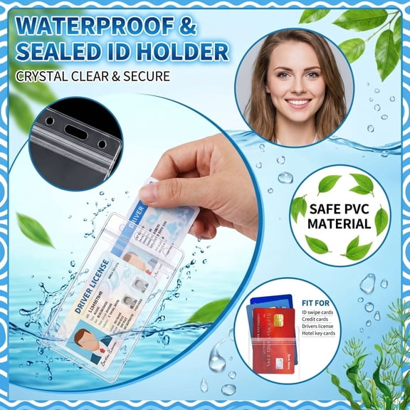 Clear Sealed Card Holder, Transparent Waterproof ID Badge Protector, Work Badge Card Sleeve For Office, Clear Sealed Card Holder For Employees And Students(Clear)