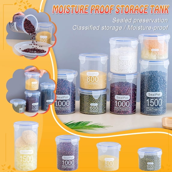 Clear Sealed Food Containers, 600ml Plastic Stackable Leakproof Storage Jar with Locking Lid, Kitchen Gadget for Rice Beans Storage