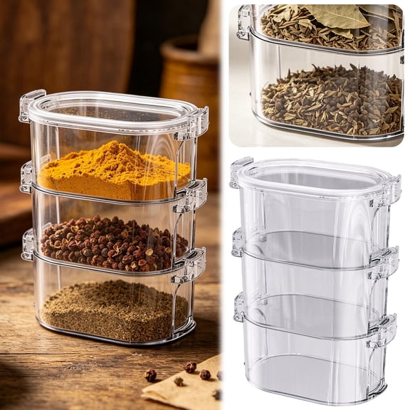 Clear Seasoning Box, Stackable Seasoning Rack Spice Pots, Storage Container Condiment Jars, Plastic Seasoning Box with Covers for Spice, Sugar, Salt, Sugar, Cardamon, Cinnamon, 5.1x3.1x6.8"