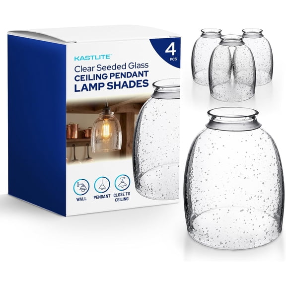 Clear Seeded Glass Ceiling Light Bulb Cover Set - Bubble Textured Chandelier Pendant Wall Sconce & Bathroom Vanity Lamp Fixture Shades - Ceiling Fan Light Covers - 2.22" Fitter, 5.47"x4.76"