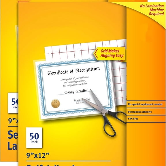 Clear Self-Adhesive Laminating Sheets, 3 mil, 9" x 12", Matte Clear, 50/Box, Sold as 2 Pack