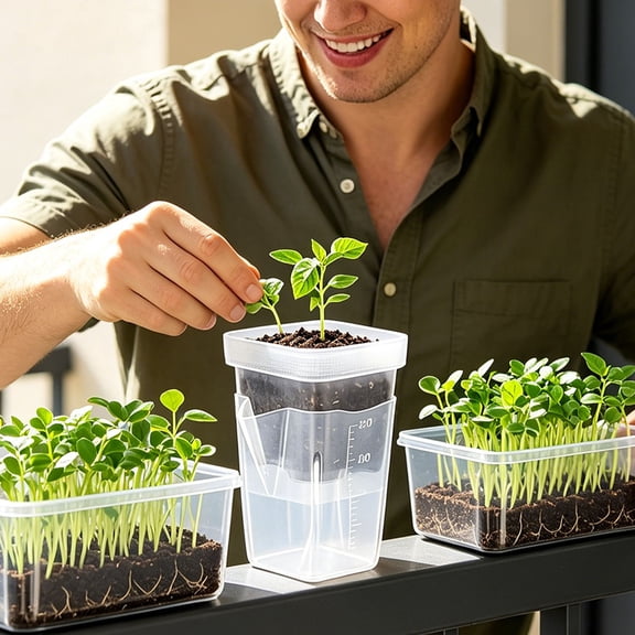 Clear Self Watering Seedling Starter Pot With Humidity Dome Double Layer Propagation Container For Indoor Root Observation Herbs Succulents 7.5x2.0 Inches