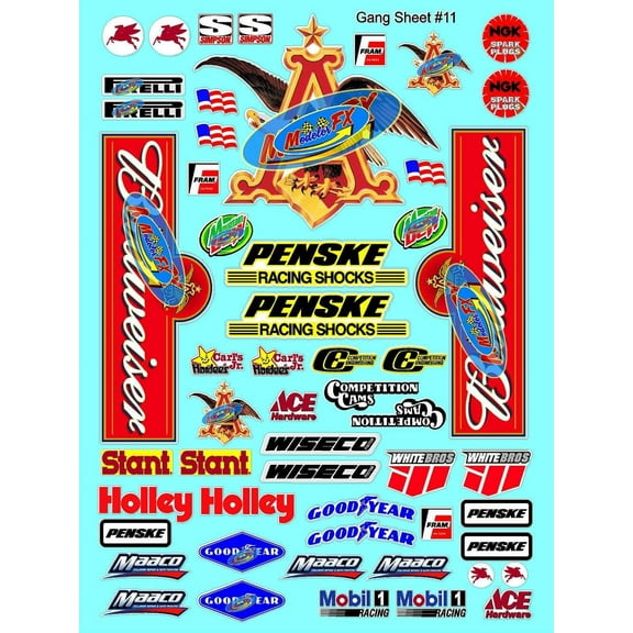 Clear Sheet Clear 11 Vinyl R/C Racing Sponsor Sticker Gang Sheet-1/4-1/5-1/6th Scale Decal Sticker Radio Control Lexan BodyDie-Cut to Shape-Peel & StickWater Slide