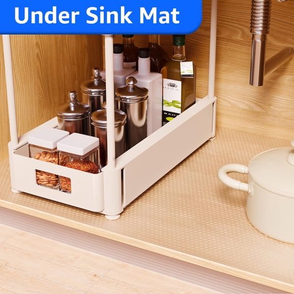 Clear Shelf Liners for Kitchen Cabinets: 22 Inch Wide Large Waterproof Under Sink Mat - 22 in x 28 FT Translucent Non-Adhesive Easy to Cut Cabinet Drawer Liner for Pantry