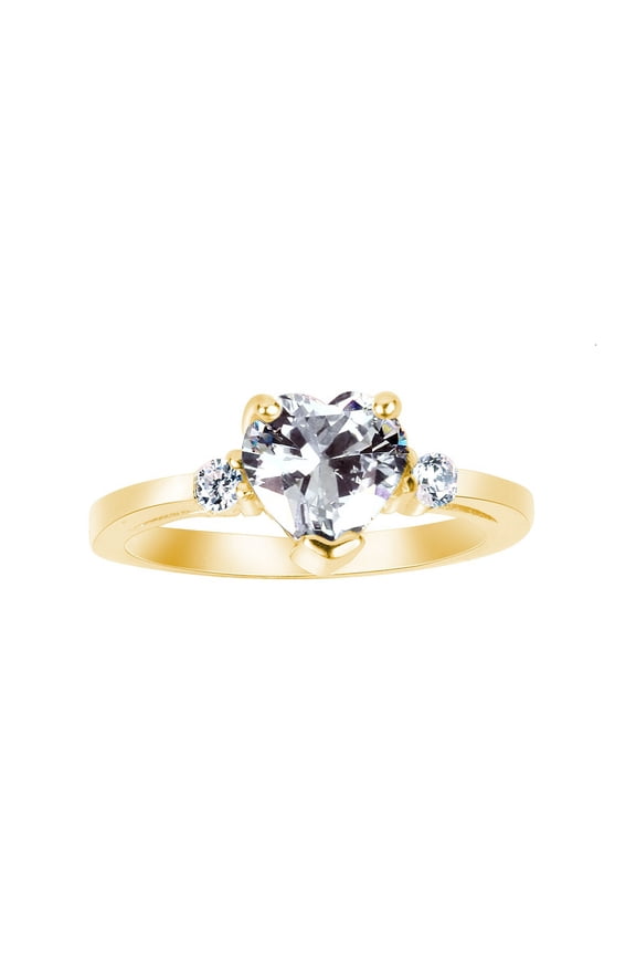 Clear Sheped Cubic Zirconia Heart Promise Ring Yellow Gold-Tone Plated 925 Sterling Silver Size 10