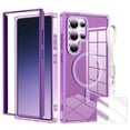 thumbnail image 1 of Clear Shockproof Galaxy S25 Ultra Case with Hand Strap, Anti-Yellow Hard PC Back & Soft TPU Bumper Protective Cover, Compatible with Mag-Safe Phone Case for Samsung Galaxy S25 Ultra Cover,Darkpurple, 1 of 4