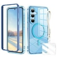 thumbnail image 1 of Clear Shockproof Samsung Galaxy S24 Case with Hand Strap, Anti-Yellow Hard PC Back & Soft TPU Bumper Protective Cover, Compatible with Mag-Safe Phone Case for Samsung Galaxy S24 Cover,Blue, 1 of 6