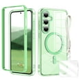 thumbnail image 1 of Clear Shockproof Samsung Galaxy S24 Case with Hand Strap, Anti-Yellow Hard PC Back & Soft TPU Bumper Protective Cover, Compatible with Mag-Safe Phone Case for Samsung Galaxy S24 Cover,Green, 1 of 10