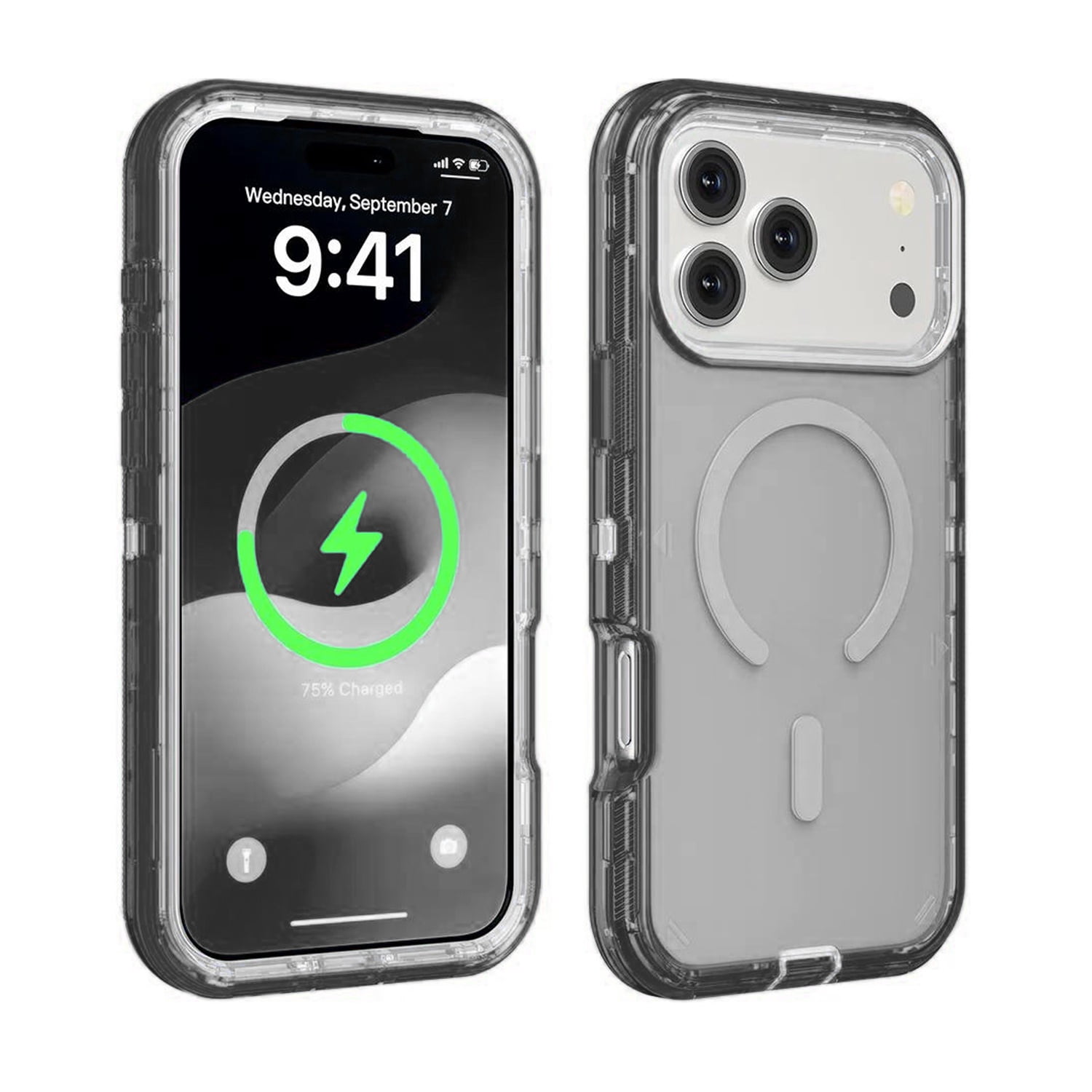 Clear Shockproof Wireless Charging Case for iPhone 17 Pro Max - Black