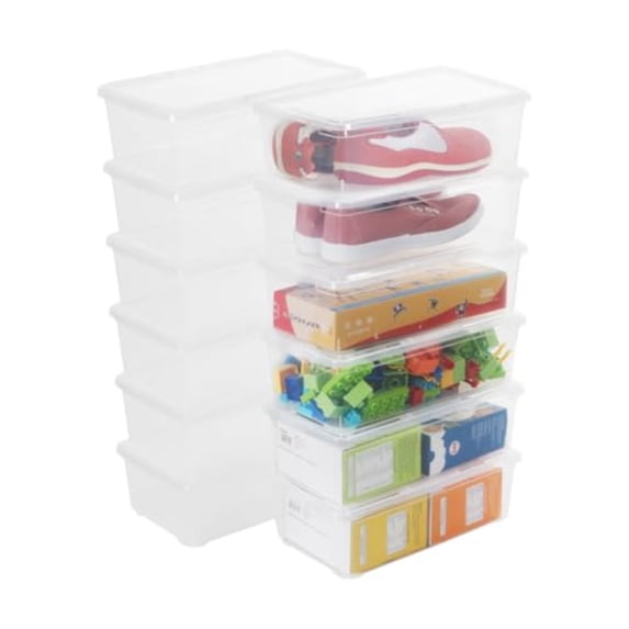 Clear Shoe Boxes 12 Pcs Plastic Storage Bins with Latching Lid Rectangular Storage Boxes Durable See-Through Lidded Shoe Boxes for Art Supplies and Home Clear