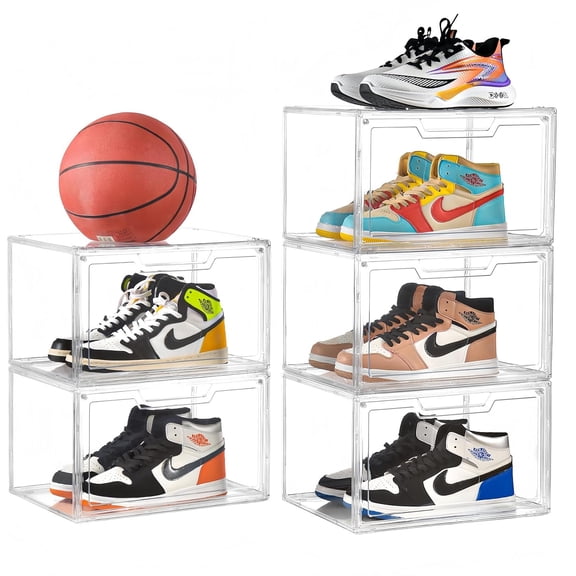 Clear Shoe Boxes - 360? Transparent Stackable Sneaker Storage & Organizer Box, Professional Shoe Display Case & Multipurpose Storage Bin for Closet (5pcs)