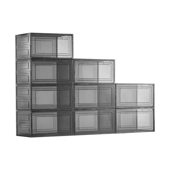 Clear Shoe Boxes 9 Pack, Stackable Shoe Storage Organizers - Fits up to US Size 13 - Plastic Sneaker Containers with Magnetic Doors for Heels, Boots, Hats - Transparent Black