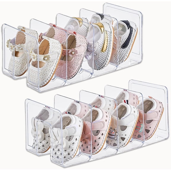 Clear Shoe Rack for Closet Organizers and Storage | 2 Pack Small Shoe Rack 4 Sections Shoe Storage Organizer Stackable Shoe Shelf, Desk File Sorter Book Purse Organizer