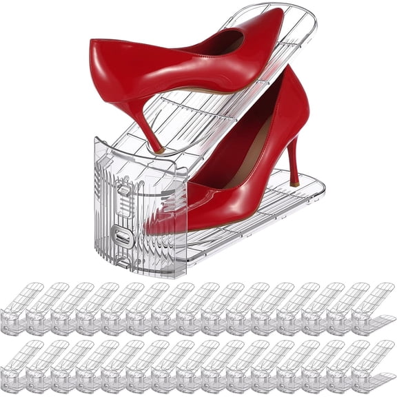 Clear Shoe Slots Organizer with Adjustable Height Acrylic Closet Stacker Display Storage Shoe Rack Organizer Double Layer Holders for Shelf Wardrobe Space Pack)