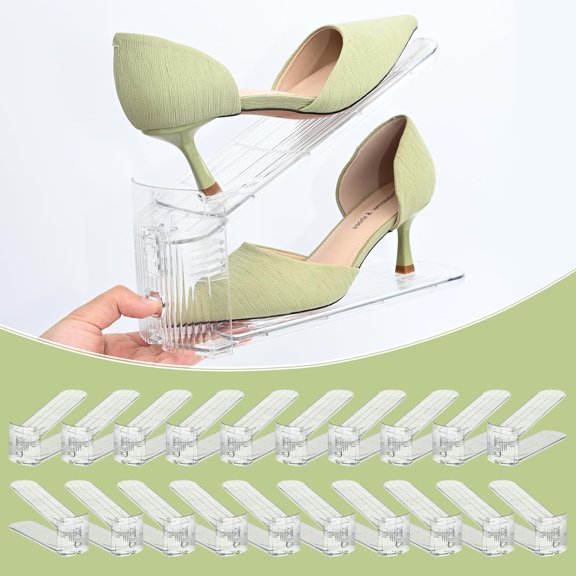 Clear Shoe Slots Organizer for Closet, 20-Pack Adjustable Shoe Stacker & Space-Saving Shoe Storage for a Variety of Spaces, Double Deck Organizer (Transparent)
