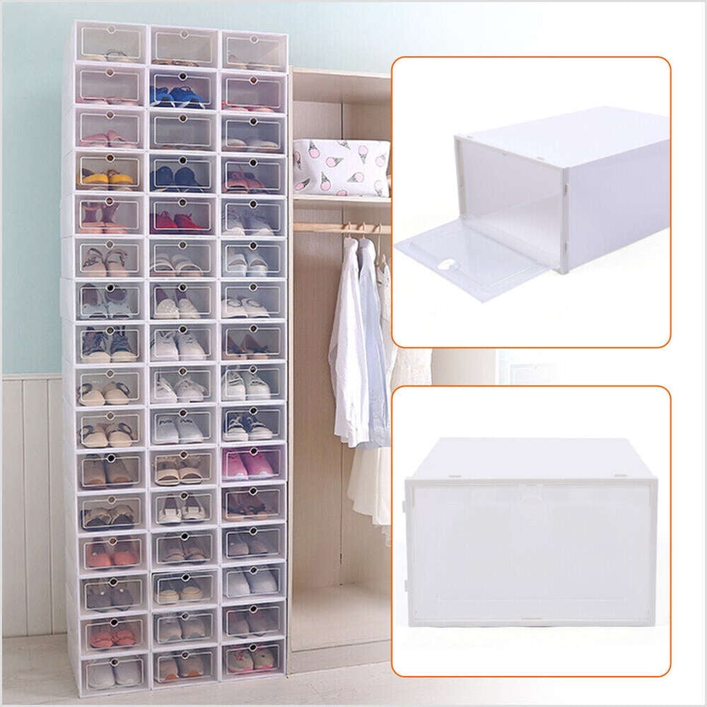 Clear Shoe Storage Boxes 24* Plastic Organizer Rack Containers Men