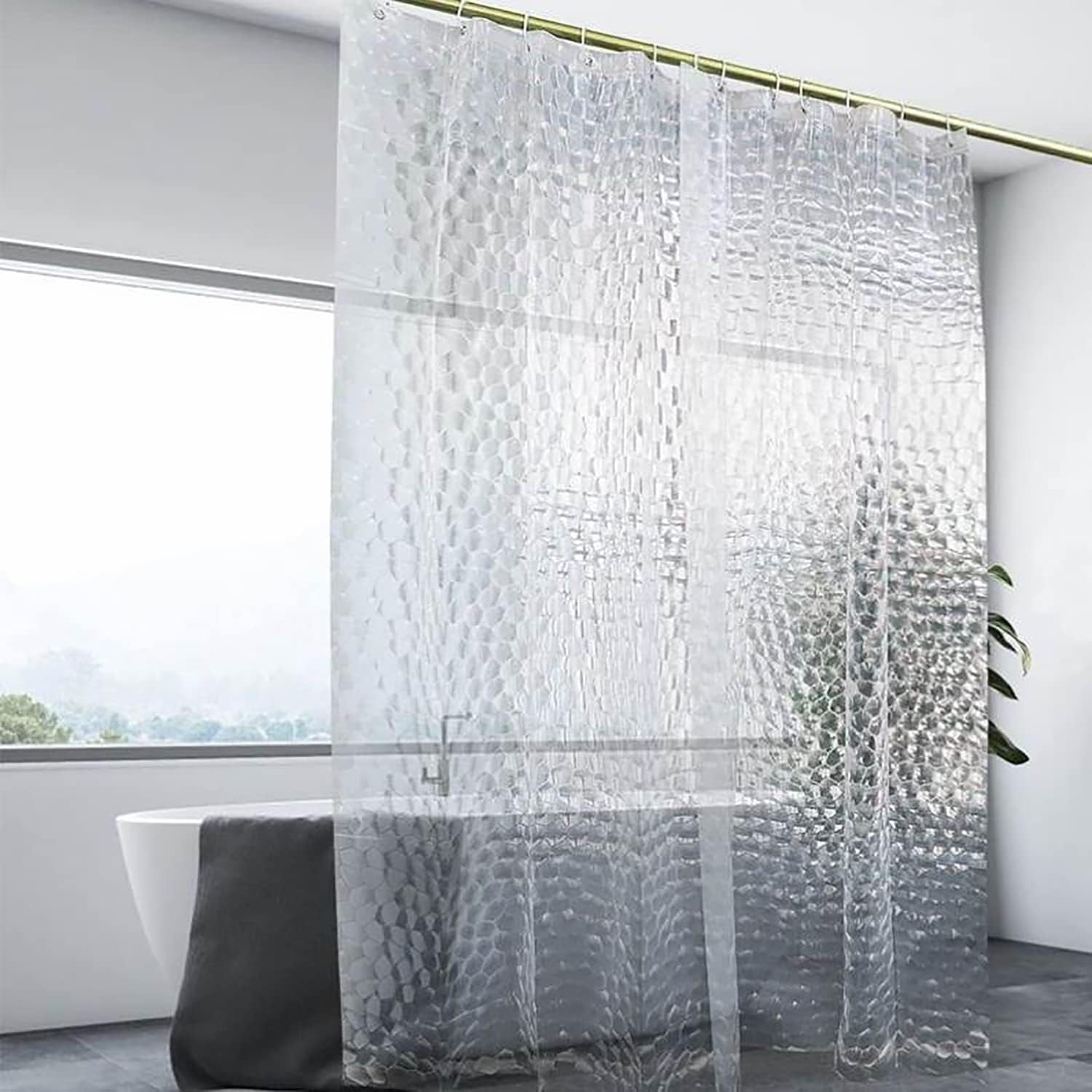 Clear Shower Curtain Liner, 100% Waterproof EVA 3D Shower Curtains with ...