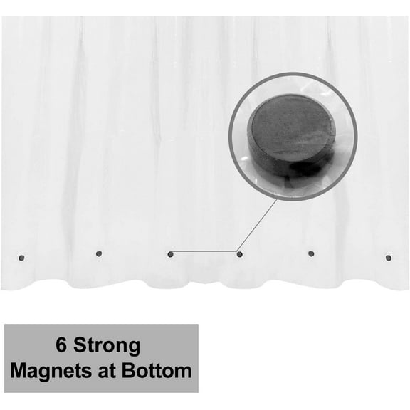 Clear Shower Curtain Liner 82 Width By 74 Height With Free Hooks - 6 Bottom Magnets[246]