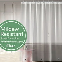 Clear Shower Curtain Liner & Hooks, MAZBFF 72 "x72" PEVA Mouldproof Plastic Shower Curtain Liner & 12 Hooks