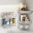 thumbnail image 1 of Clear Shower Rack Storage Shelf with 4 Hooks, No Drilling, Corner Basket, Suction Mount, Drainage Holes, Plastic Bathroom Organizer for Kitchen, Hotel, 23x23x7cm, 1 of 6