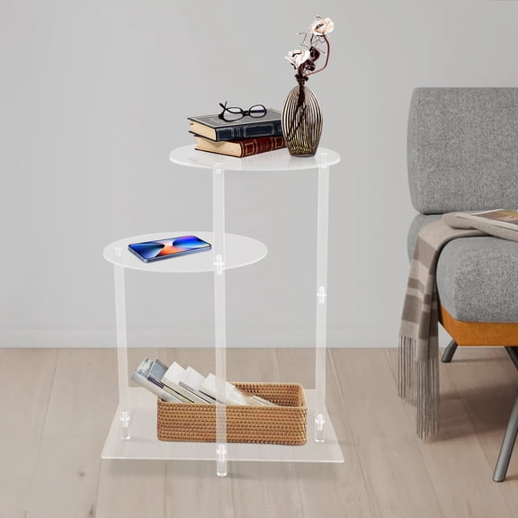 Clear Side Table Home Bedside Table with Open Storage Shelf Indoor Clear Side Table US For Use In Bedrooms, Living Rooms, Offices, Reception Rooms