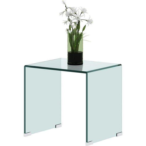 Clear Side Table Small Glass End Tables,Tempered Nightstand Side Table, Transparent Glass Side Table, Home Office Furniture Bent Coffee Table Modern Living Room Sofa Table 19.30X15.35X17.72inch