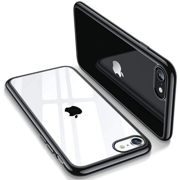 Clear Silicone Case Compatible with iPhone SE (2022), iPhone SE (2020), iPhone 8, and iPhone 7, Thin Soft TPU Transparent Protective Cover, Yellowing Resistant, Metallic Black