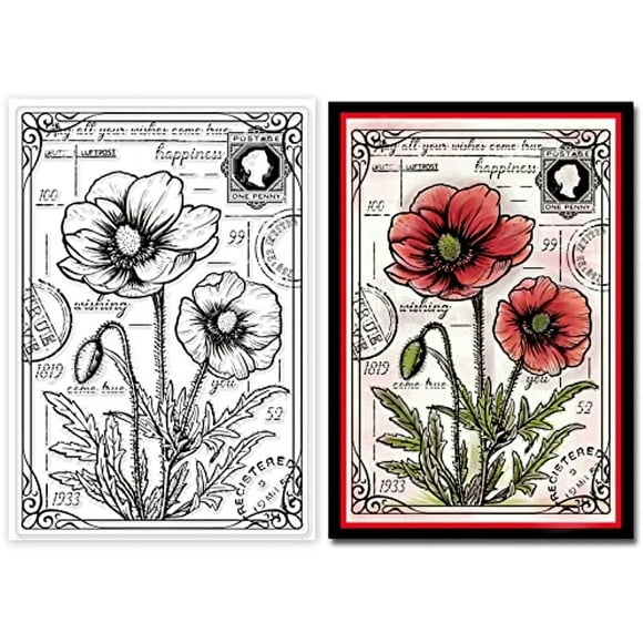 Clear Silicone Flower Stamps Poppy Clear Stamp Transparent Silicone Stamps Clear Rubber Scrapbooking Stamps for Card Making DIY Thanksgiving Card Photo Album Decor Craft