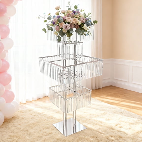 Clear & Silver 5-Tier Flower Stand for Wedding Party Home Hotel Decor Photography Background