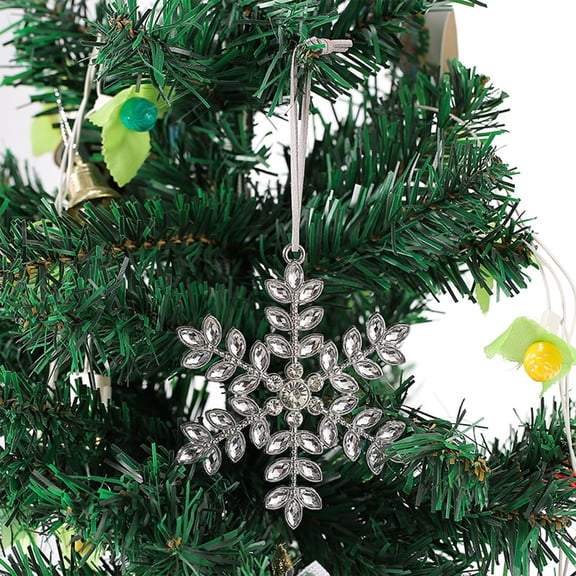 Clear Silver Rhinestone Metal Snowflake Ornament Style C - Christmas Tree Decor, Festive Hanging Snowflake for Xmas