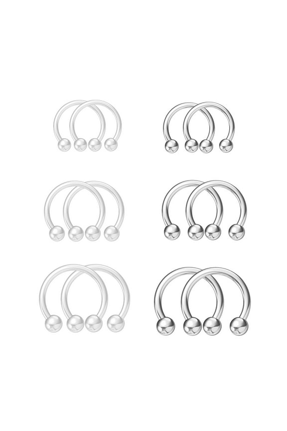 Clear&Silver Septum Rings 16g 18g Septum Nose Rings for Women Men Horseshoe Silver Septum Ring Kit for Sport Work Clear Piercing Jewelry 12pcs