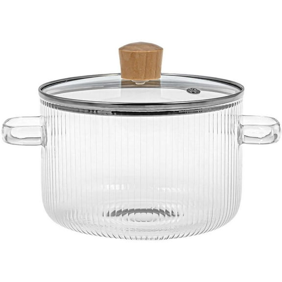 Clear Simmer Pot,Glass Ribbed Cooking Pot with Lid,Heat Resistant Borosilicate Glass with Handles,Clear Ribbed Pot Glass