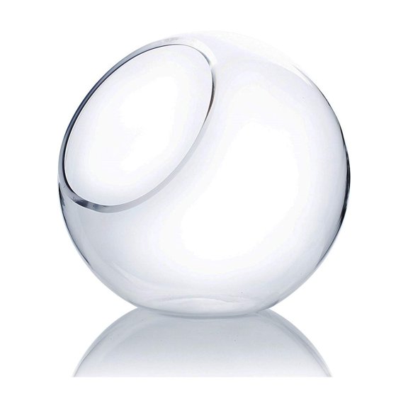 Clear Slant Cut Bowl Glass Vase, Glass Terrarium, Candy Dish, Glassware, Slant Open: 7". Height: 6" x 2.7". Base: 4" (1 Piece)