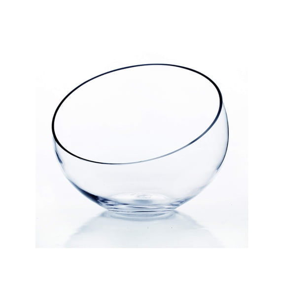 Clear Slant Cut Bowl Glass Vase, Glass Terrarium, Candy Dish, Glassware, Slant Open: 7". Height: 6" x 2.7". Base: 4" (1 Piece)