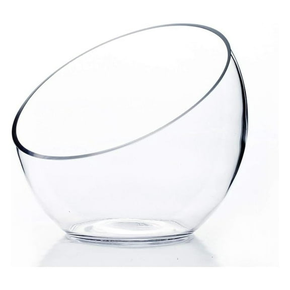 Clear Slant Cut Bowl Glass Vase, Glass Terrarium, Candy Dish, Glassware, Slant Open: 7". Height: 6" x 2.7". Base: 4" (1 Piece)