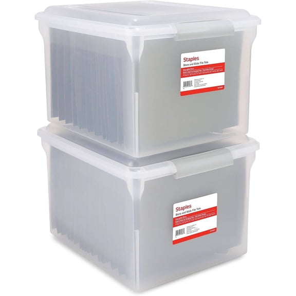 Clear Sliding File Box with Latching Lid, Letter/Legal Size, Stackable, 2-Pack