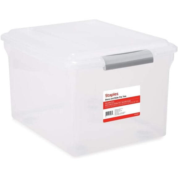 Clear Sliding File Box with Latching Lid, Letter/Legal Size, Stackable, 4 per Carton