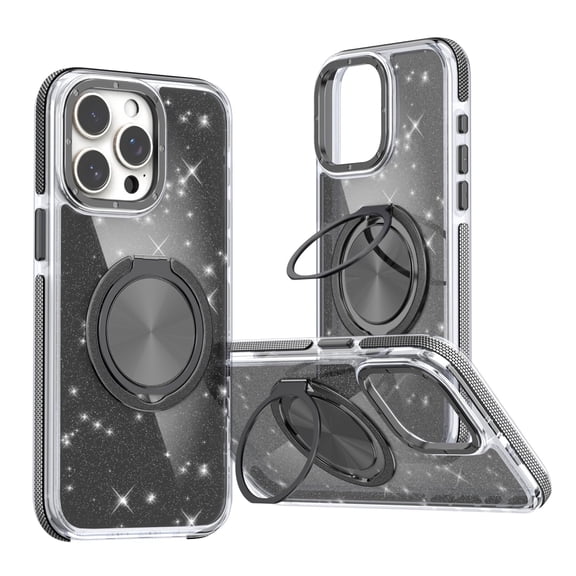 Clear Slim Case For iPhone 16 Pro Max/16 Pro/16, Glitter Magnetic back Cover with Rotating Stand Bumper Case Wireless Charging Cover