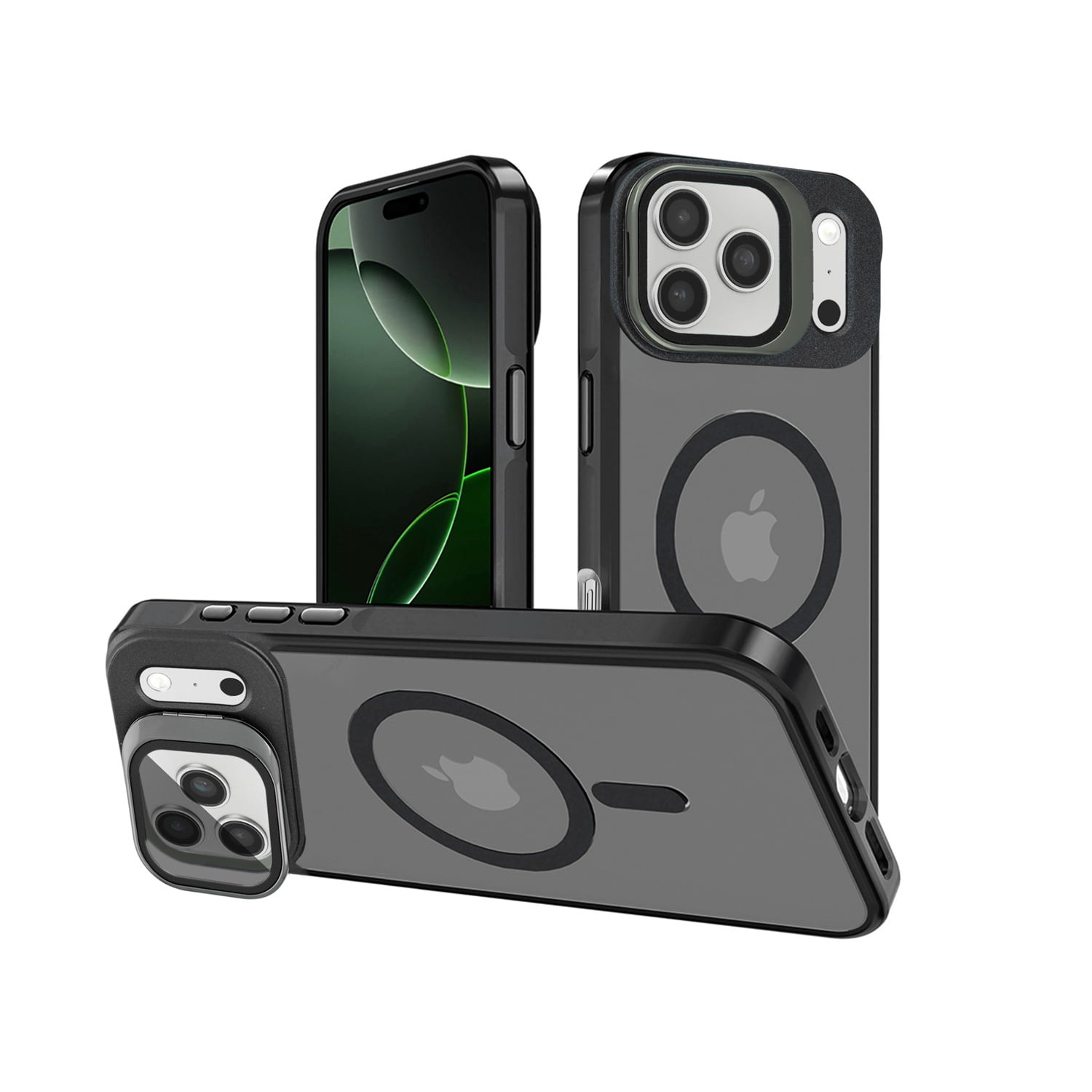 Clear Slim Stand Case with Camera Lens Kickstand for iPhone 17 Pro Max - Black