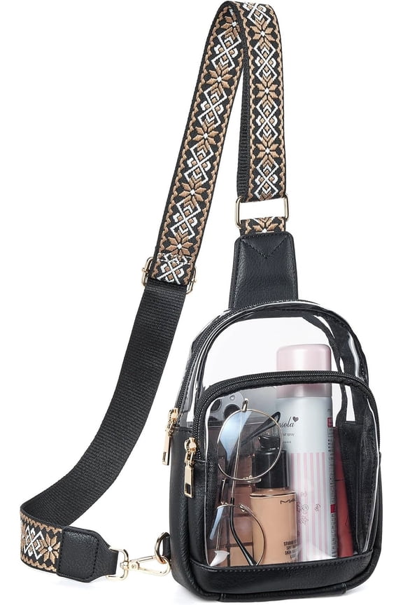 Clear Sling Bag, Clear Fanny Pack Stadium Approved Crossbody Bag Purses for Women Heavy Duty Transparent Chest Bag with Adjustable Strap