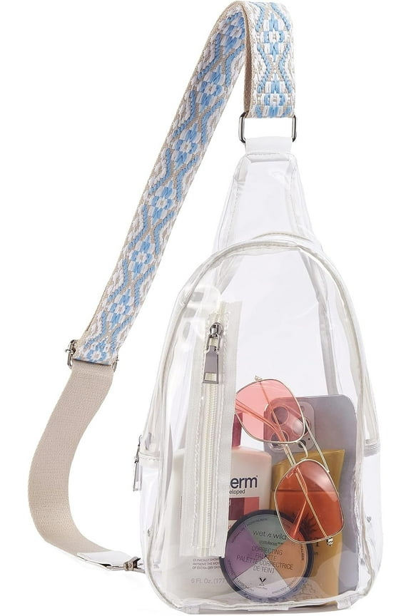 Clear Sling Bag, Clear Fanny Pack Stadium Approved for Women Crossbody Bag Purses Transparent Chest Bag with Adjustable Strap Black