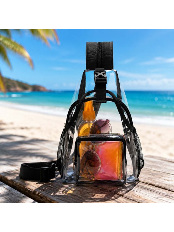 Clear Sling Bag, Stadium Approved Clear Crossbody Bag with Adjustable Strap, Transparent PVC Chest Bag for Concerts, Travel, Sports Events, and Everyday Use