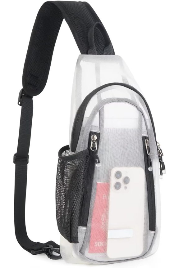 Clear Sling Bag, Switchable Right or Left Strap, Transparent Mesh - Stadium Approved (Check Venue Policy)