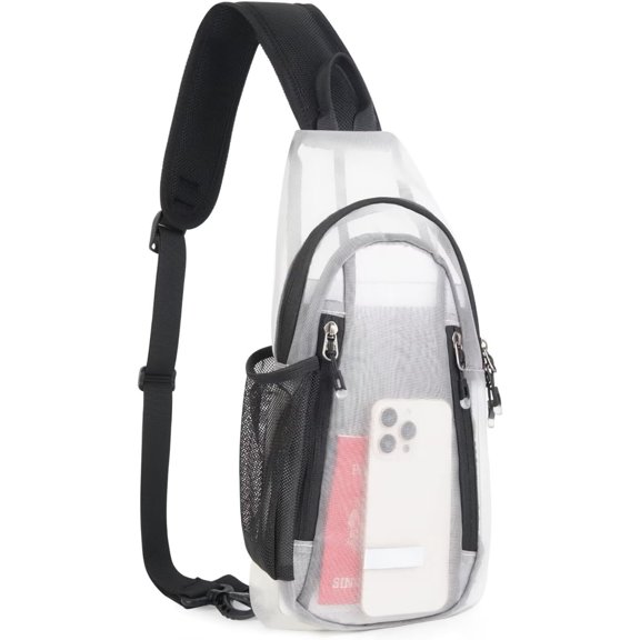 Clear Sling Bag, Switchable Right or Left Strap, Transparent Mesh - Stadium Approved (Check Venue Policy)